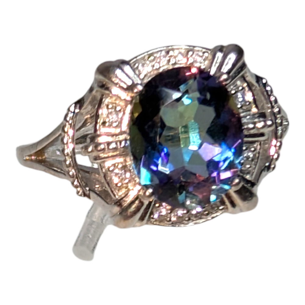 Mystic Rainbow Topaz Round Cut 925 Sterling Silver‎ Women's Ring Size 9 Jewelry